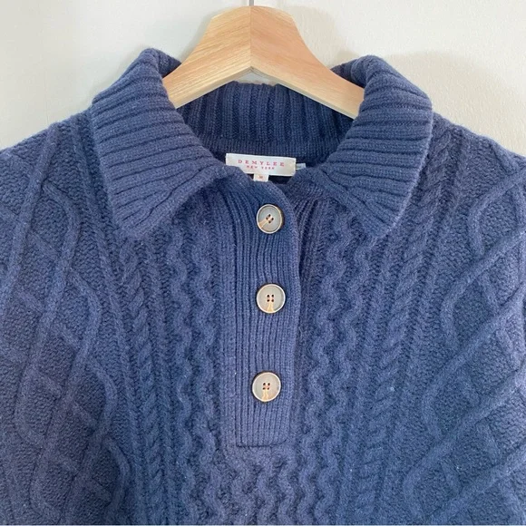 Demylee New York Cableknit Navy Blue Sweater 100% Wool - M - Picture 4 of 13